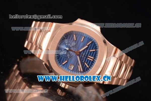 Patek Philippe Nautilus Clone PP 315 Automatic Rose Gold Case/Bracelet with Blue Dial and Stick/Arabic Numeral Markers (BP) - Click Image to Close